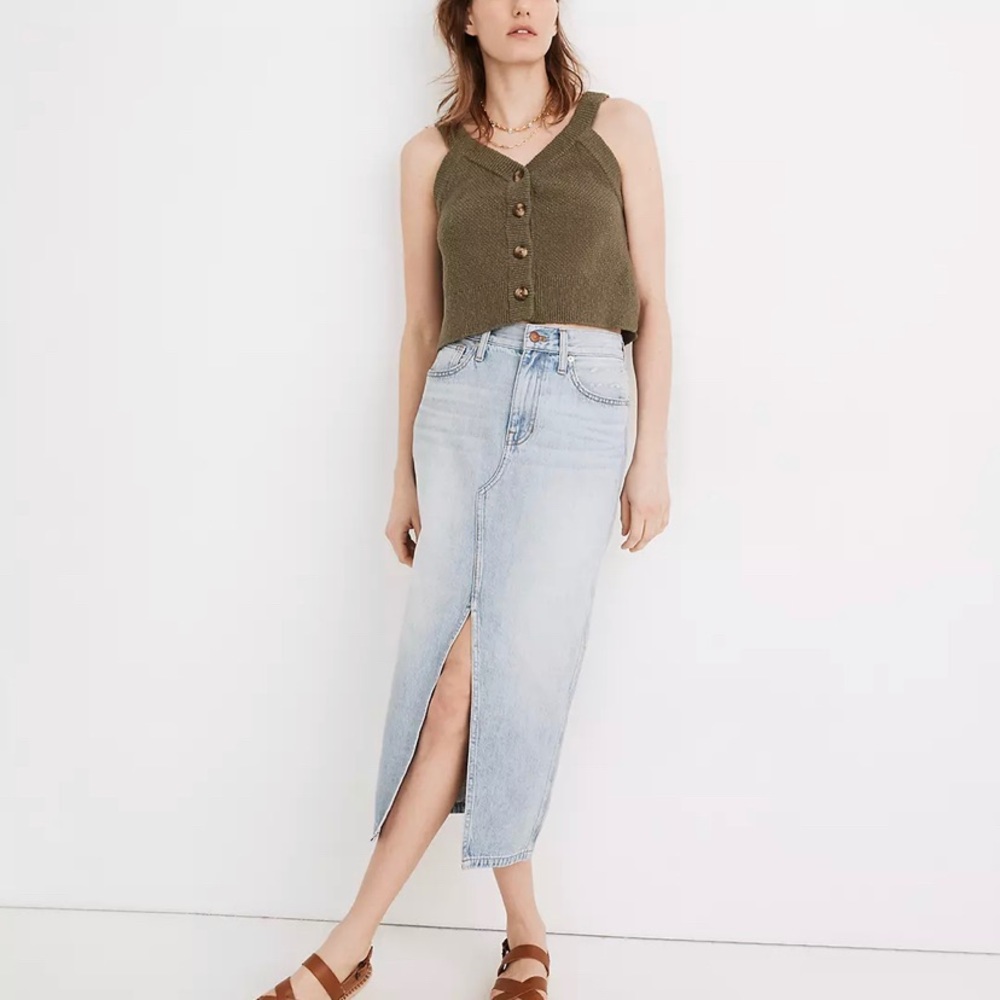 Madewell Rigid Denim A-Line Midi Skirt in Woodley Wash 30 NWT